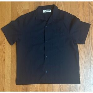 Playboy by PacSun Men's Blue Textured Short Sleeve Button up Shirt Size Medium